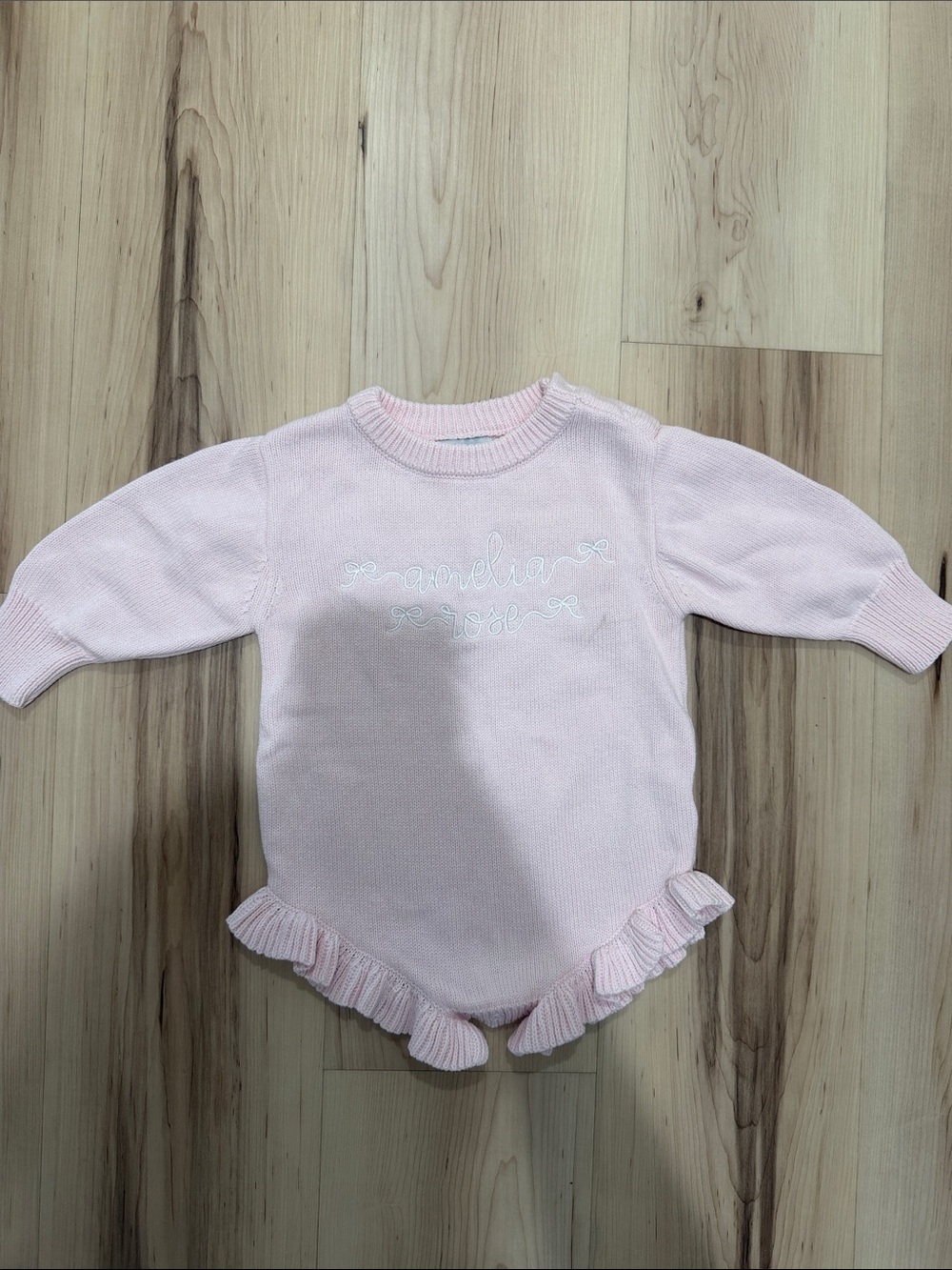 Levi + Lane Blanks Pink Knit Amelia Rose embroidered romper